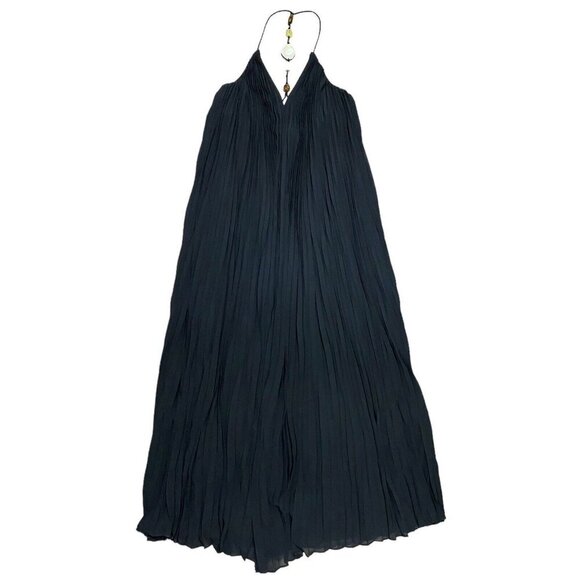 Jonathan Simkhai Sz 4 Maxi Dress Gown Black Pleated Preppy Designer Luxury Boho - Picture 5 of 13